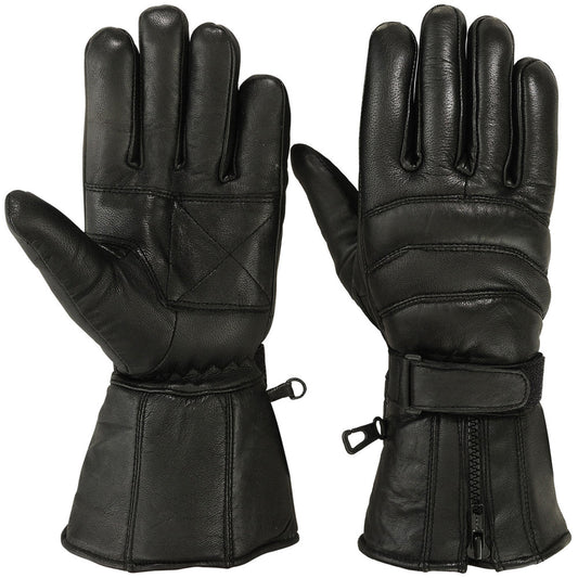 Mens Motorbike Gloves Cold Weather Motorcycle Riding Genuine Leather Black Glove-Black-XXL