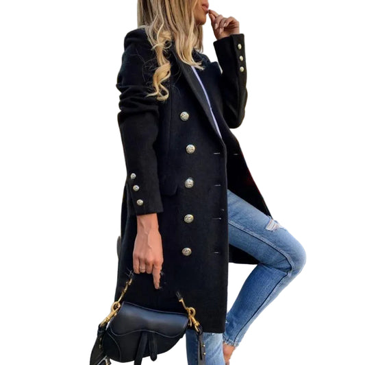 Woolen Lapel Jacket With Double-breasted Design Fashion Casual Trench Fall Winter Mid-length Coat For Women Clothing