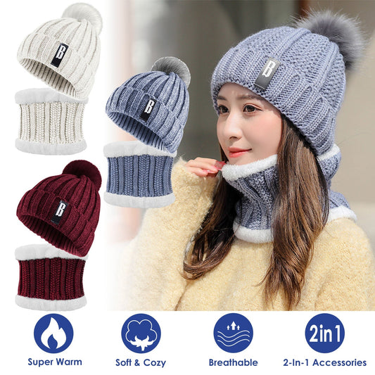 Winter Beanie Hat Scarf Set Women Warm Knitting Skull Cap Neck Warmer for Walking Running Hiking Camping Outdoors Gift