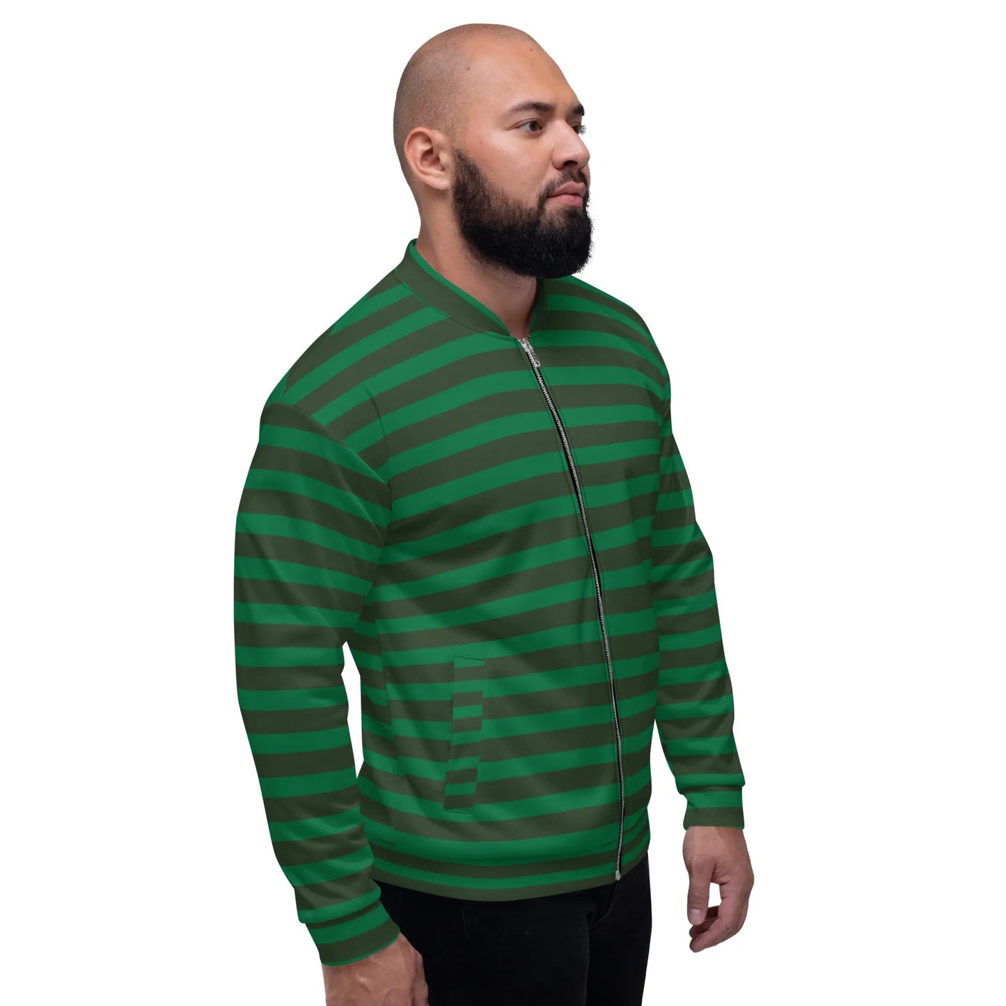 "BLACK/GREEN STRIPE" Bomber Jacket-LifessentialsLLC.com