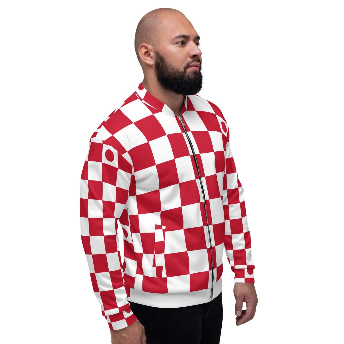 RED/WHITE"CHECKERBOARD"Bomber Jacket-LifessentialsLLC.com