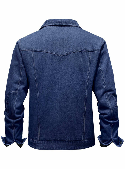 KAVIANA Men's Denim Jacket Flannel Lined Snap Closure Navy Blue Size XX-L