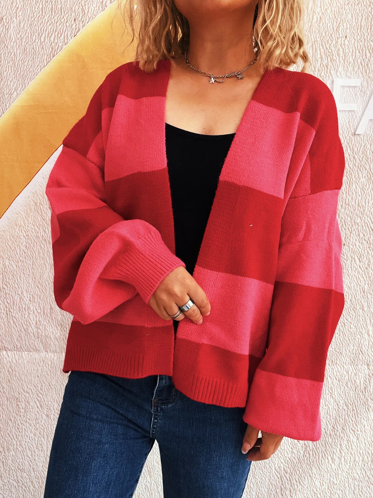 Women's Color Block Open Front Cardigan Sweater
