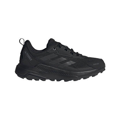 A black Adidas Barley running shoe shown from the side profile against a solid white background.