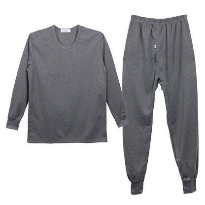 Gray long-sleeve shirt and pants set on a white background