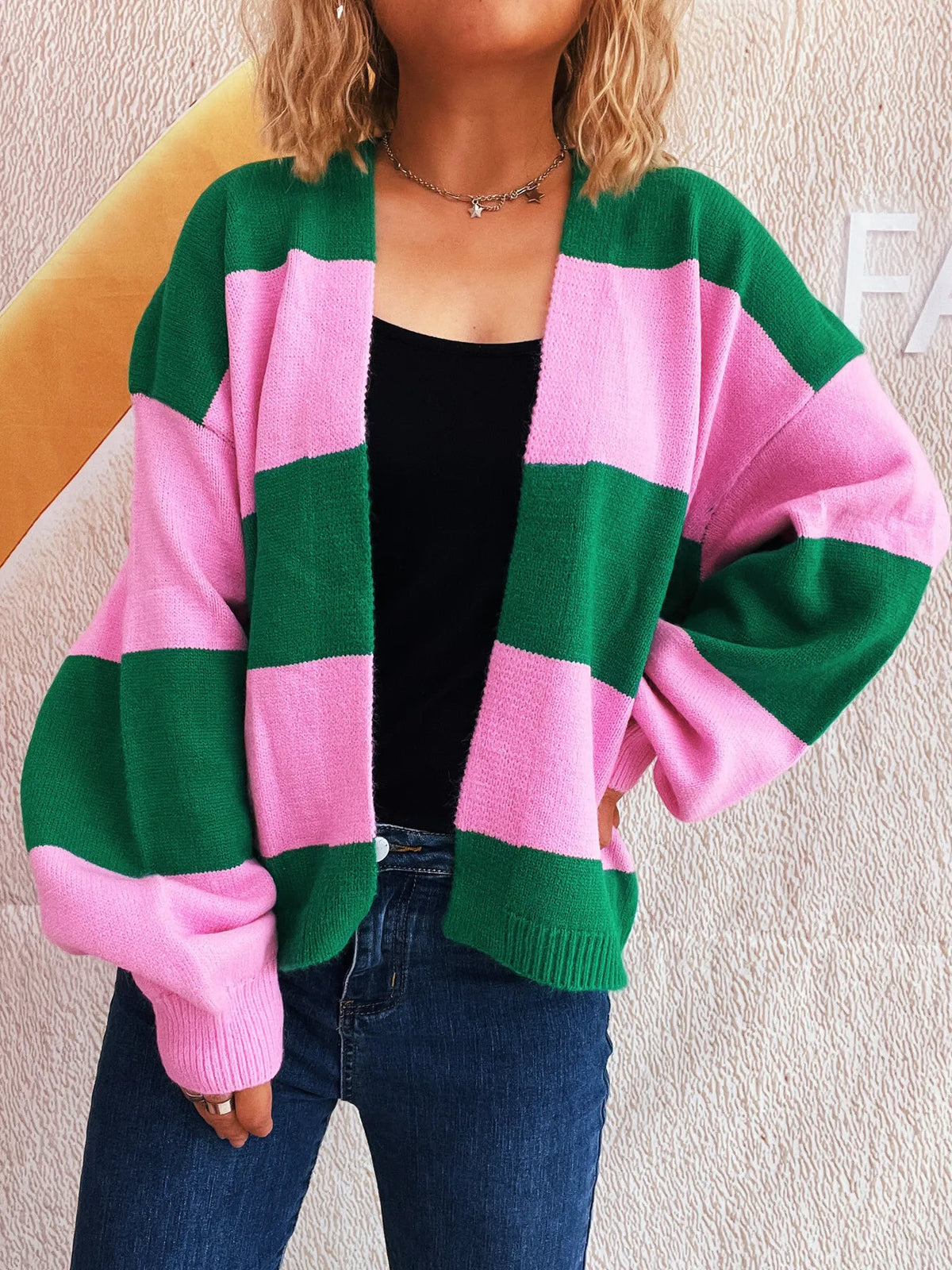 Women's Color Block Open Front Cardigan Sweater