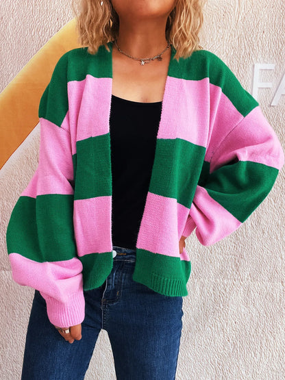Women's Color Block Open Front Cardigan Sweater
