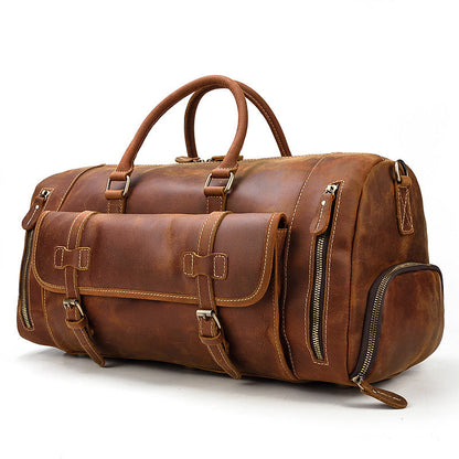 Full Grain Crazy Horse Leather Duffle Bag,  Vintage Handmade Weekender Travel Luggage