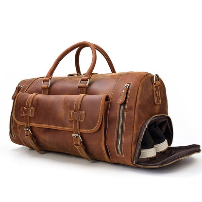 Full Grain Crazy Horse Leather Duffle Bag,  Vintage Handmade Weekender Travel Luggage