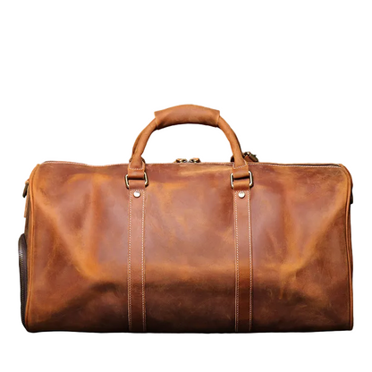 Full Grain Leather Duffle Bag with Shoe Compartment, Vintage Men's Weekender Travel Bag