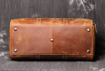 Full Grain Leather Duffle Bag with Shoe Compartment, Vintage Men's Weekender Travel Bag