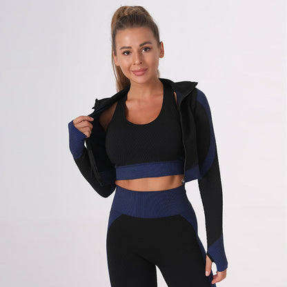 Seamless Yoga Clothes Women Summer Exercise Workout Outfit Tight Quick Drying Waist Tight Yoga Clothes Three Piece Set