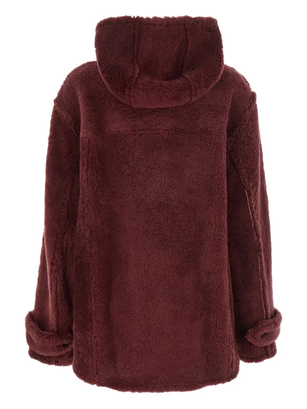 Brown fleece jacket with hood on a white background