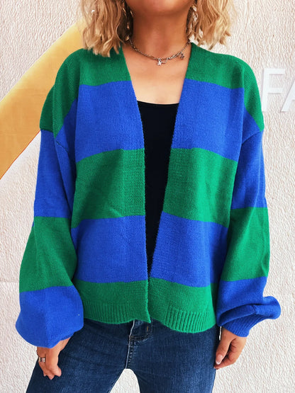Women's Color Block Open Front Cardigan Sweater