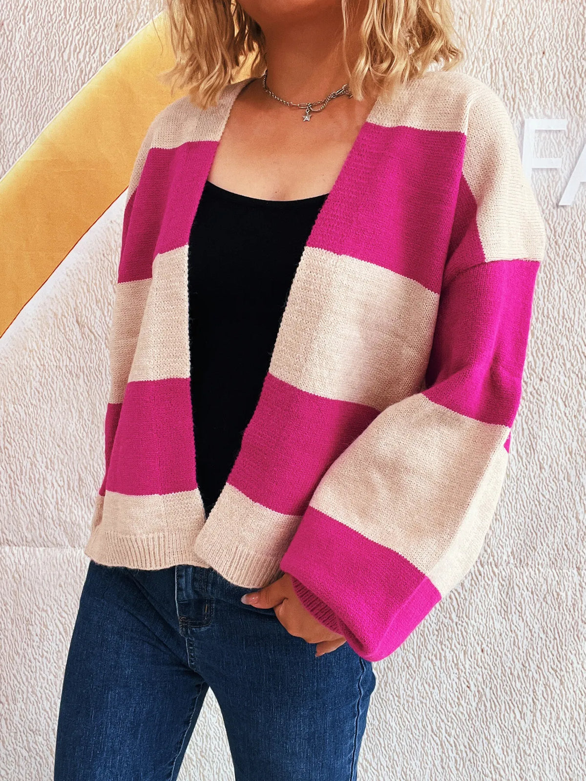 Women's Color Block Open Front Cardigan Sweater