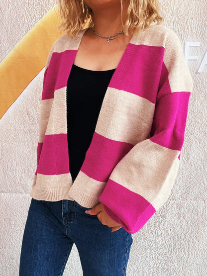 Women's Color Block Open Front Cardigan Sweater