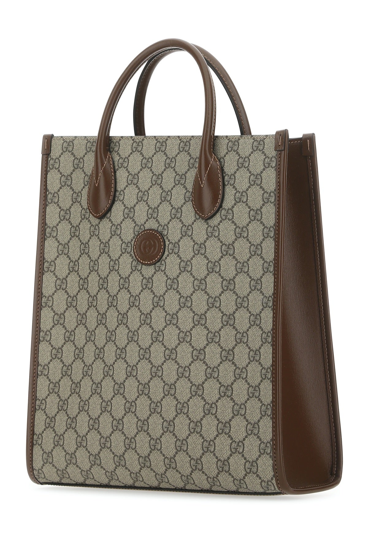 Tote bag with brown and beige pattern on a white background