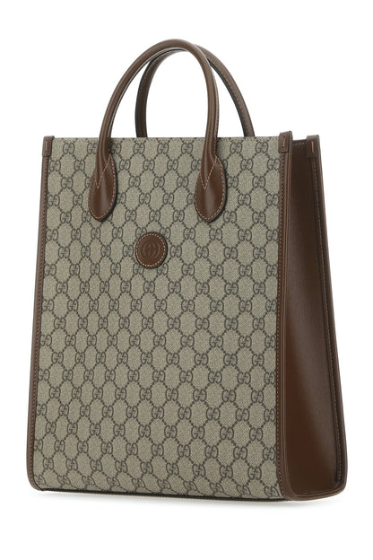 Tote bag with brown and beige pattern on a white background