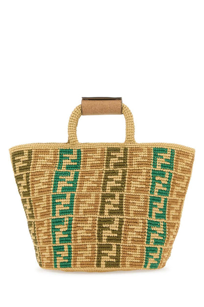 Fendi Men Embroidered Raffia Ff Shopper Shopping Bag