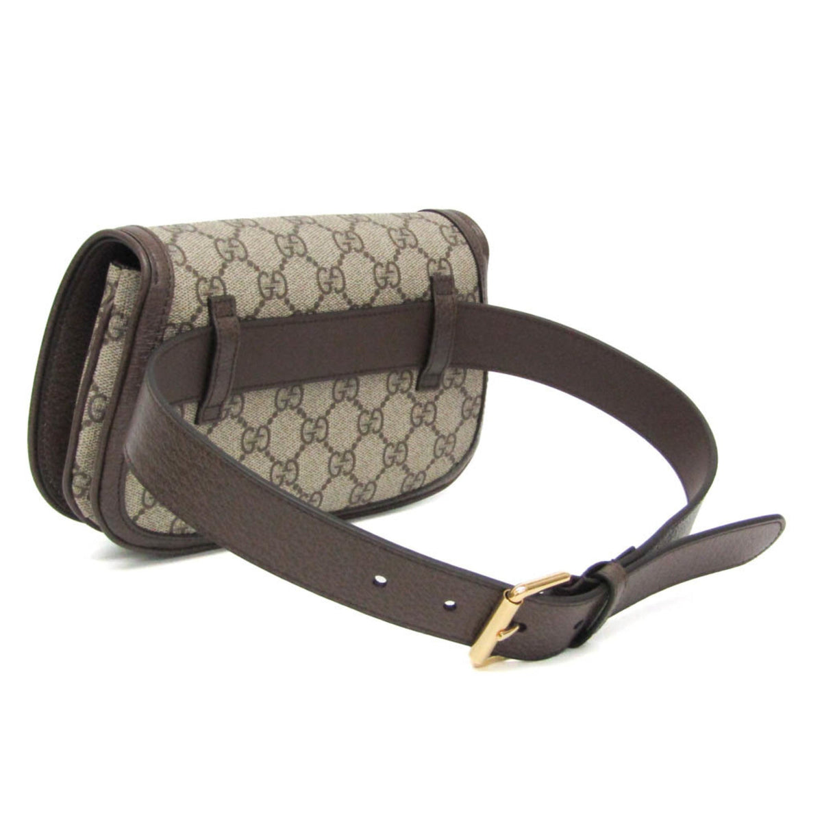 Designer handbag with brown strap on a white background
