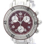 Hermes Paris stainless steel chronograph watch with a deep burgundy dial, silver-tone bezel, and white sub-dials.