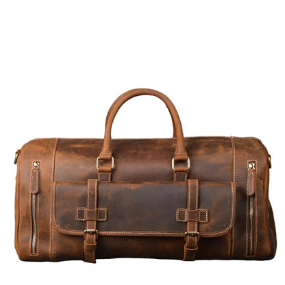 Full Grain Crazy Horse Leather Duffle Bag,  Vintage Handmade Weekender Travel Luggage