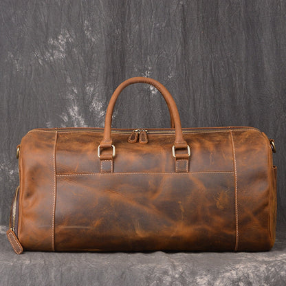 Full Grain Crazy Horse Leather Duffle Bag,  Vintage Handmade Weekender Travel Luggage