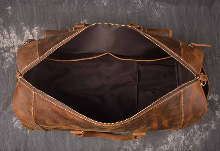 Full Grain Crazy Horse Leather Duffle Bag,  Vintage Handmade Weekender Travel Luggage