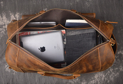 Full Grain Crazy Horse Leather Duffle Bag,  Vintage Handmade Weekender Travel Luggage