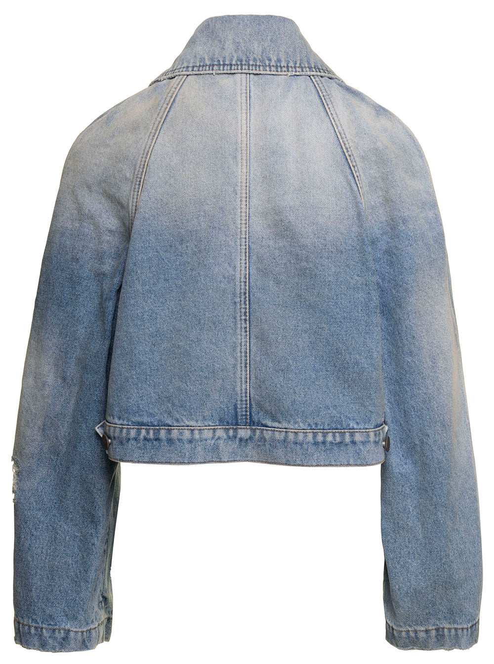 Blue denim jacket on a white background