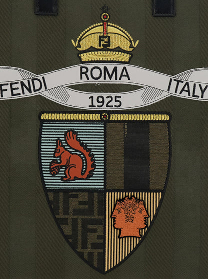 Fendi Men Green Shopper With Vertical Stripes Motif And Fendi Club Patch On The Front In Canvas Man