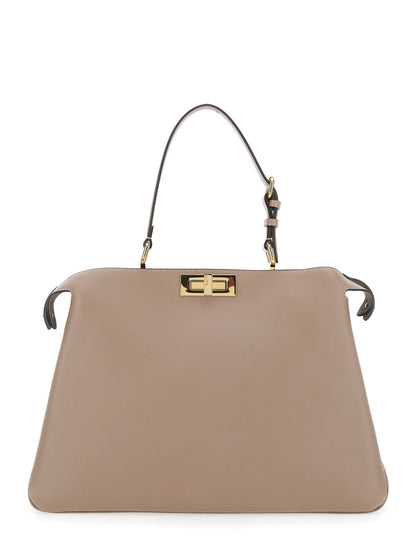 Fendi Women 'Pekaboo Soft Large' Grey Handbag With Twist Lock In Leather Woman