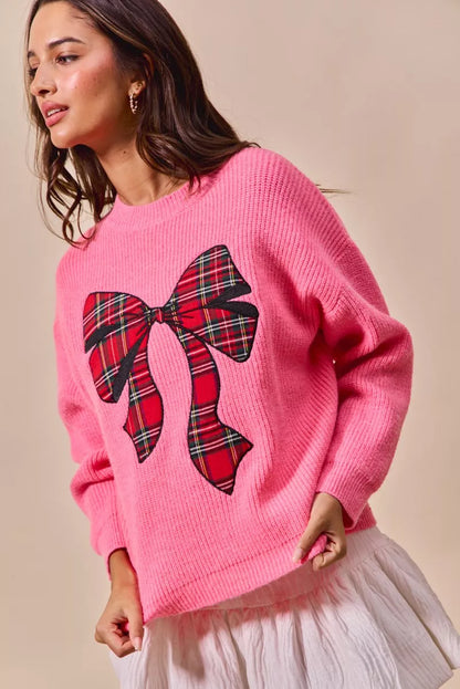 SO ME Checker Plaid Ribbon Christmas Holiday Sweater