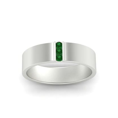 3 Stone Mens Flat Gemstone Band