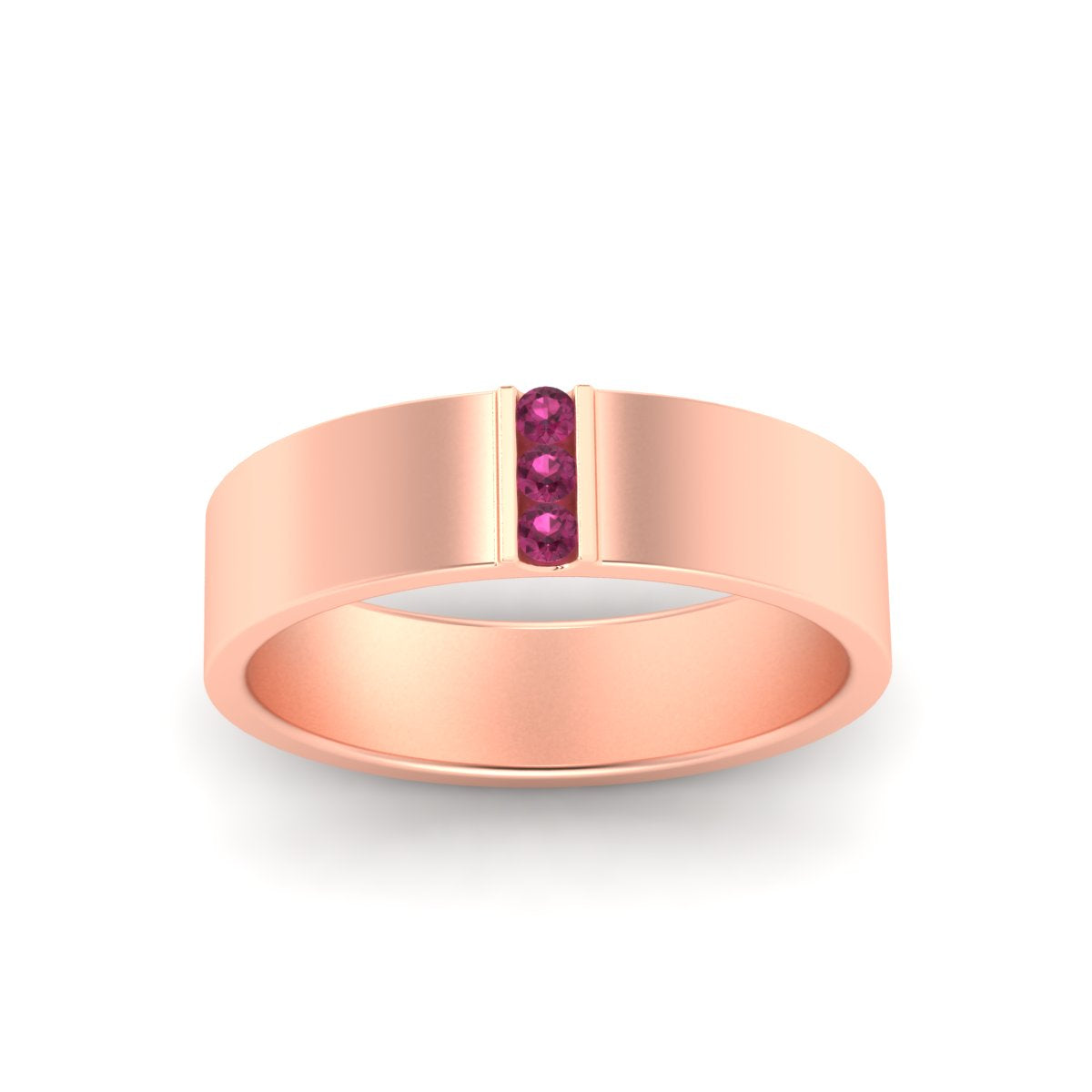 3 Stone Mens Flat Gemstone Band