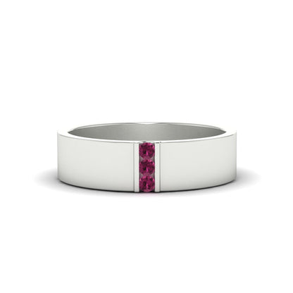 3 Stone Mens Flat Gemstone Band