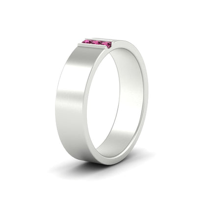 3 Stone Mens Flat Gemstone Band