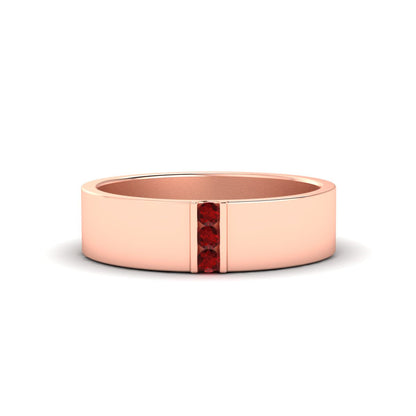 3 Stone Mens Flat Gemstone Band