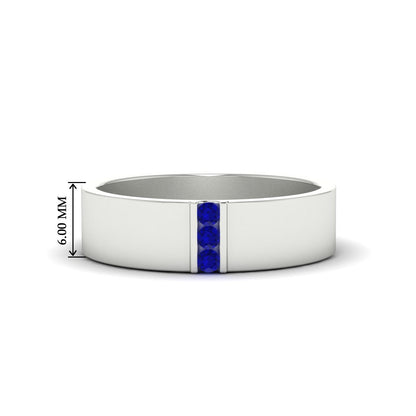 3 Stone Mens Flat Gemstone Band