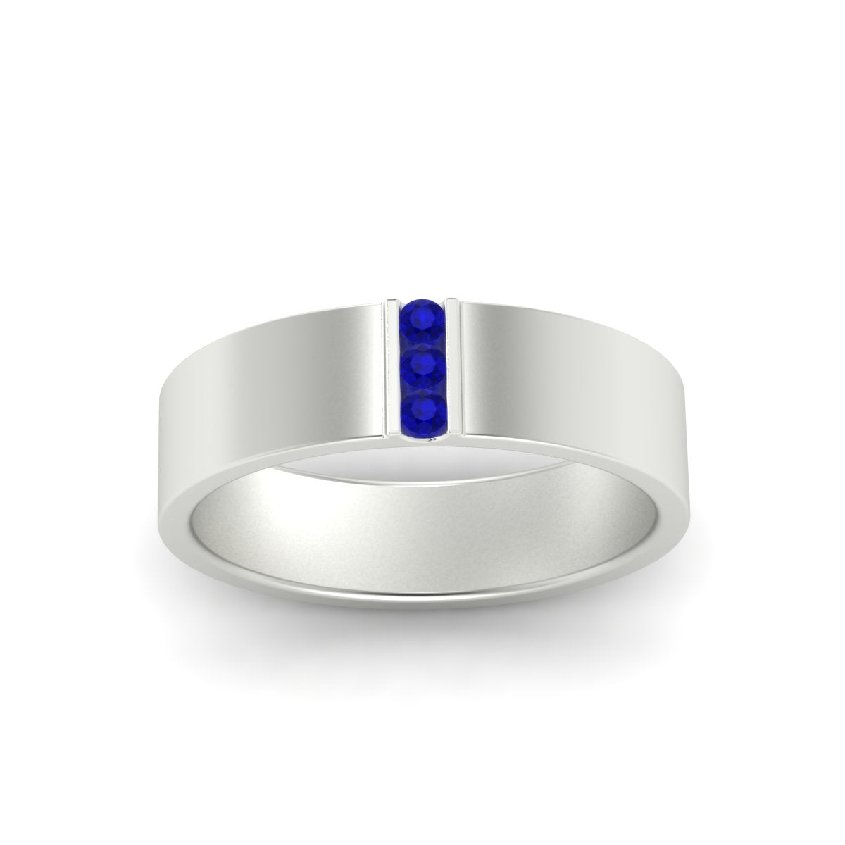Silver ring with a blue gemstone on a white background