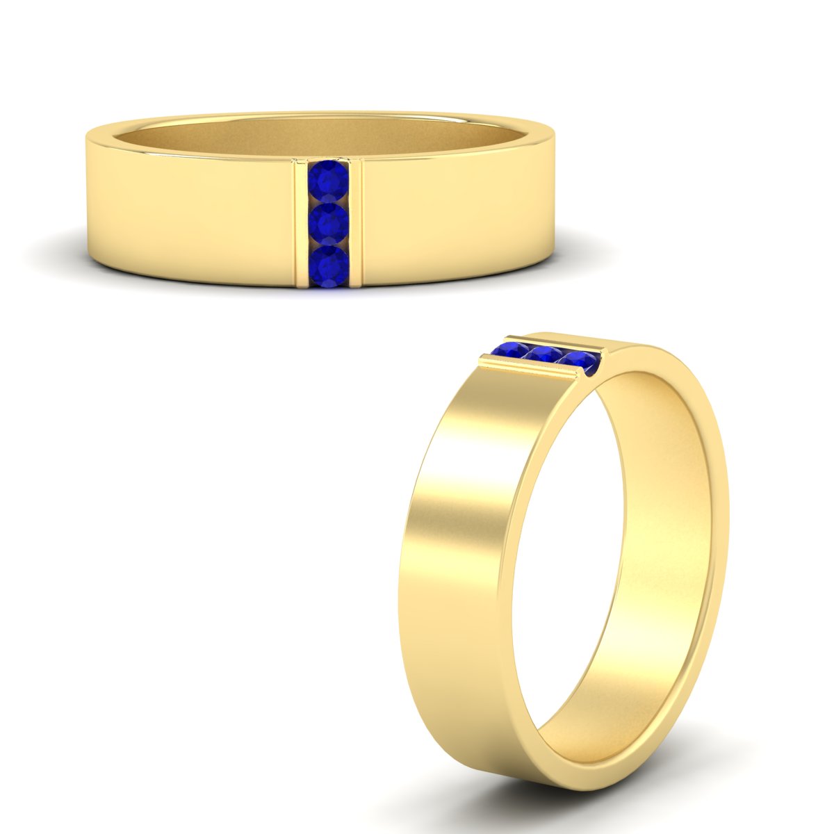 3 Stone Mens Flat Gemstone Band