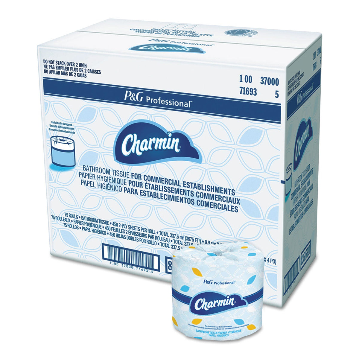 Charmin Commercial Bathroom Tissue, Septic Safe, Individually Wrapped, 2-Ply, White, 450 Sheets/Roll, 75 Rolls/Carton