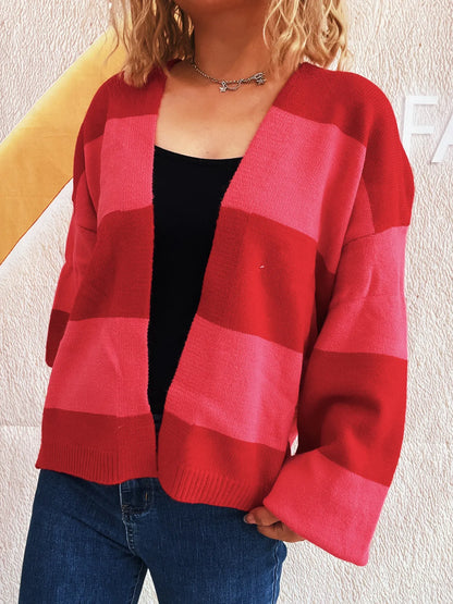 Women's Color Block Open Front Cardigan Sweater