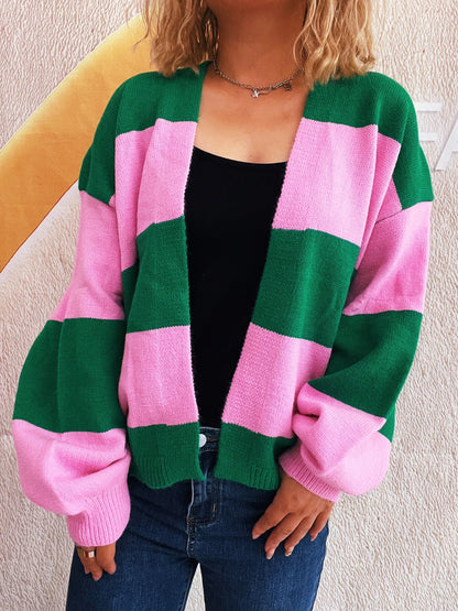 Women's Color Block Open Front Cardigan Sweater