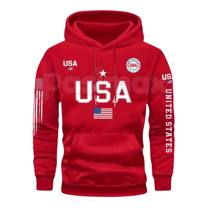 Patriot USA Flag Print Hoodie – Men’s American Heritage Fleece Sweatshirt, Vintage Stars & Stripes Graphic Pullover, Made in the USA