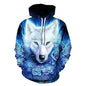 Hoodie with a wolf and floral design on a white background