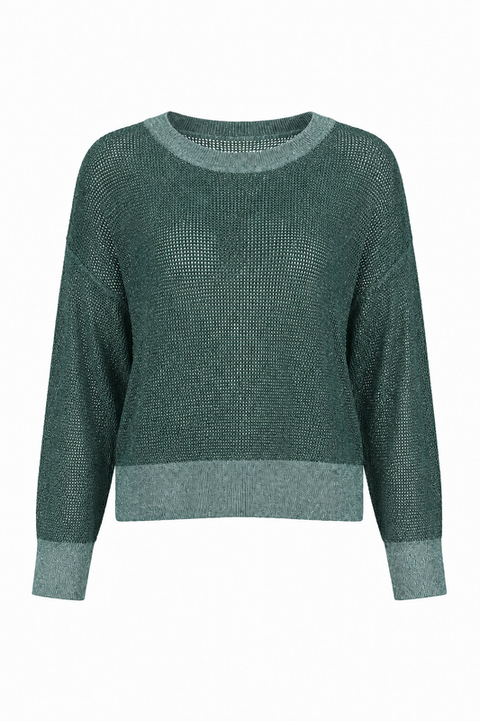 Pima Cotton Metallic Mini Seed Stitch - Evergreen/Silver