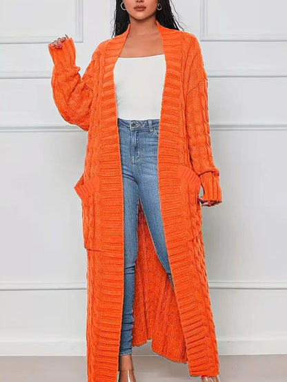 Cable Knit Longline Sweater Cardigan with Pockets