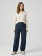 Loose-fit Womens Wide-leg Denim Jeans With Pockets And Ruffled Hems
