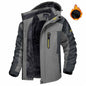 Gray winter jacket with flame icon on a white background
